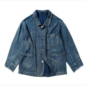 Handmade Japanese Organic Cotton Sashiko Worker Jacket | Blue | Men's Medium